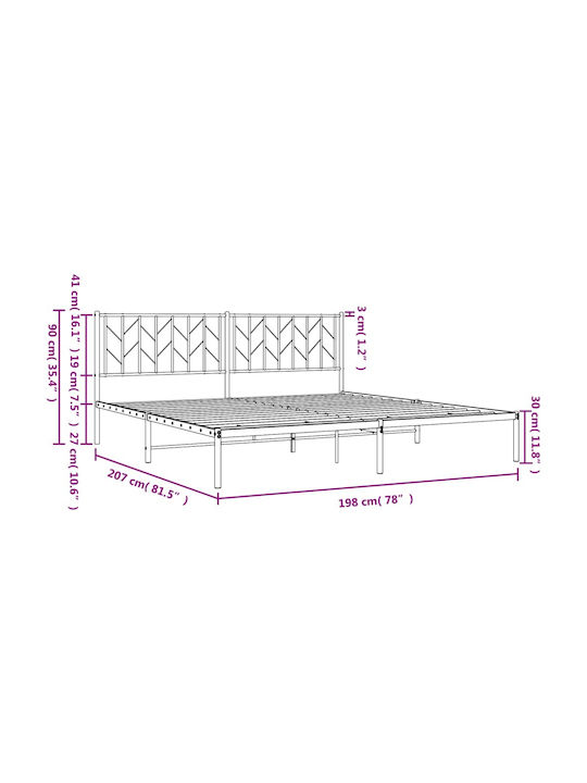 King Size Metallbett Schwarz mit Lattenrost für Matratze 193x203cm