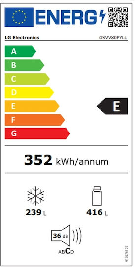 LG 655lt Total NoFrost Î179xL91.3xA73.5cm. Inox GSVV80PYLL