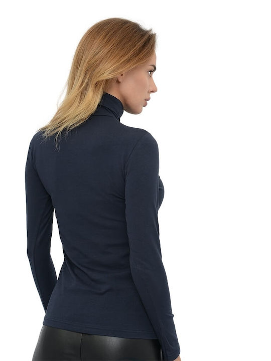 Jadea Women's Long Sleeve Cotton Turtleneck T-Shirt Navy Blue