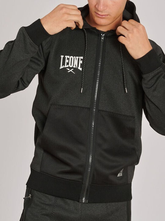 Leone 1947 Men's Sweatshirt Jacket with Hood and Pockets Dark Grey