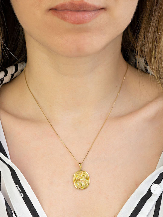 Kiriakos Gofas Pendant Kids Talisman Double Sided Konstantinato made of Gold 14K KN504