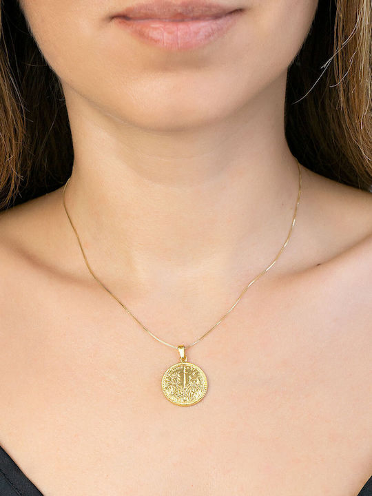 Kiriakos Gofas Pendant Kids Talisman Double Sided Konstantinato made of Gold 14K KN522