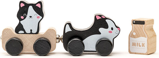 Cubika Push Along Wise Cat Milk Toy made of Wood for 18++ Months