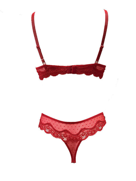 Promise Spitzen Unterwäsche-Set für Damen BH mit Schlupf Rot