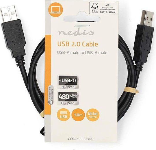 Nedis 1m USB 2.0 Cable A-Male (CCGL60000BK10)
