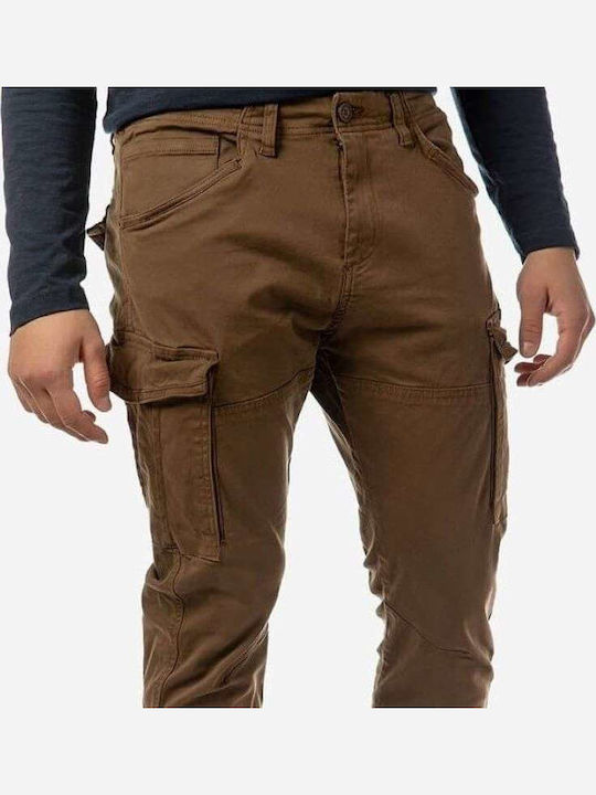Trousers Cargo Elastic in Tapered Line Brown