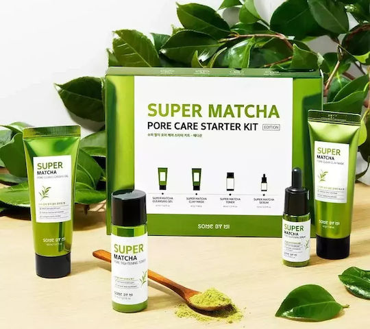 Some By Mi Super Matcha Pore Care Skin Care Set for Moisturizing, Facial Cleaning & against Acne 4pcs