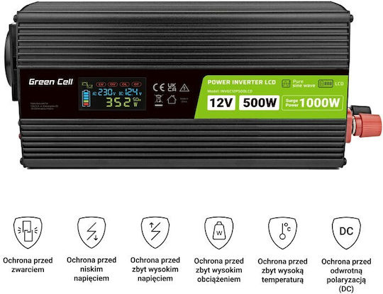 Green Cell Invertor Auto Unda sinusoidală pură pentru 12V DC
