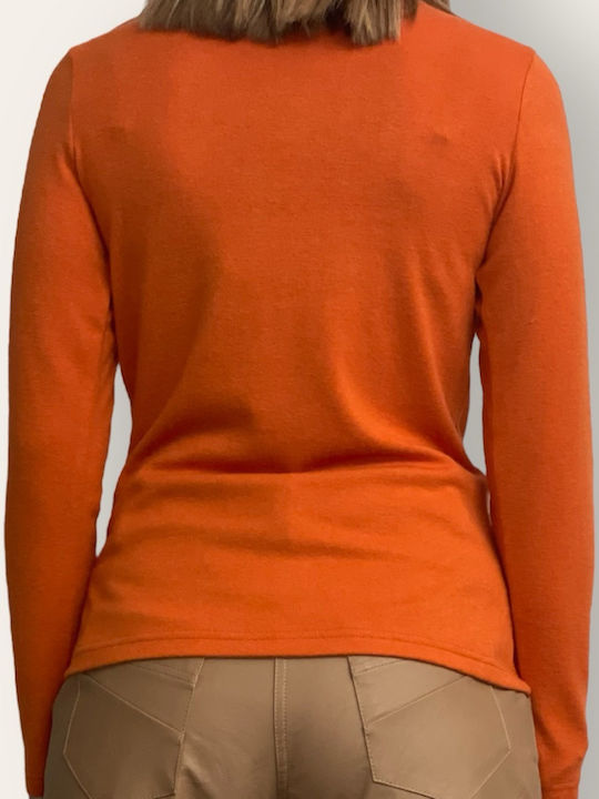 Moutaki Damen Bluse Langärmelig Rollkragenpullover Orange