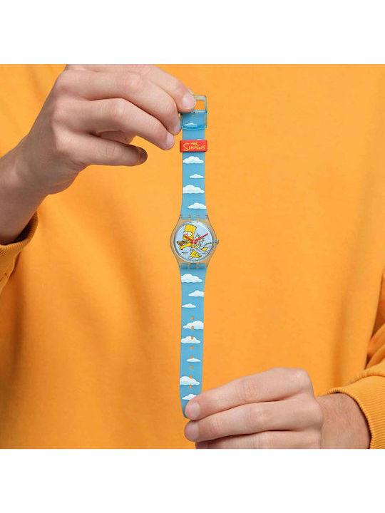 Swatch The Simpsons Angel Bart Γυναικείο Ρολόι 34mm Μπαταρίας με Γαλάζιο Καουτσούκ Λουράκι