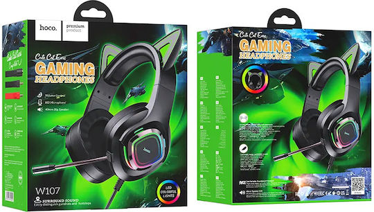 Hoco W107 Over Ear Gaming Headset με σύνδεση 3.5mm / USB Πράσινο LED