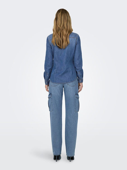 Long Sleeve Women's Denim Shirt Medium Blue Denim