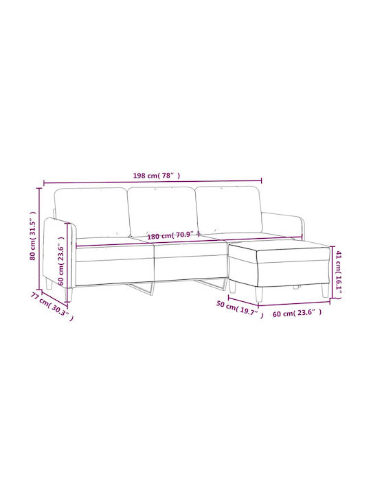 Three-Seater Couch Black 198x77x80 cm