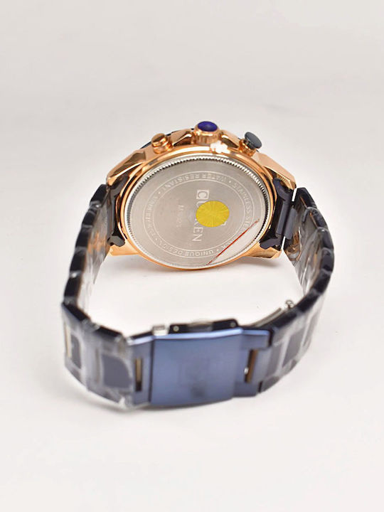Curren Men's Watch Battery with Blue Metal Bracelet