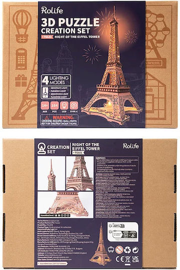 Rolife Παιχνίδι Κατασκευών Ξύλινo Night LED of the Eiffel Tower 3D για Παιδιά 14+ Ετών