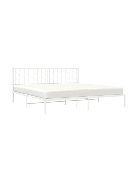 King Size Metal Bed White with Slats for Mattress 193x203cm