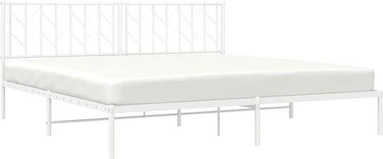 Pat King Size Metalic Alb cu Plăci pentru Saltea 193x203cm