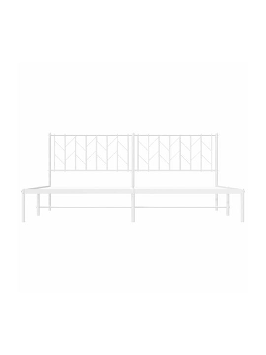 King Size Metal Bed White with Slats for Mattress 193x203cm