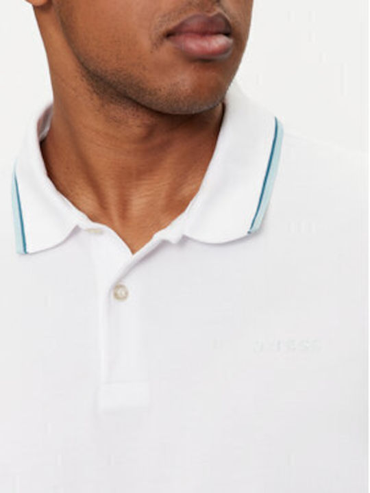 Guess Bluza pentru bărbați cu mâneci scurte Polo White