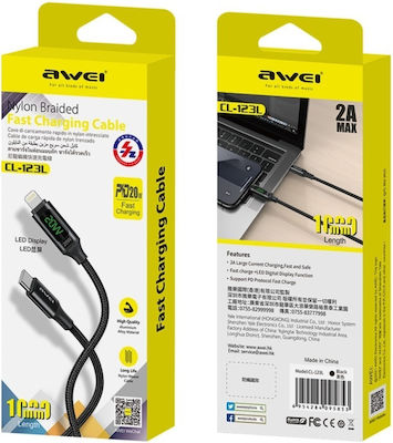 Awei LED USB-C to Lightning Cable Μαύρο 1m (887929)