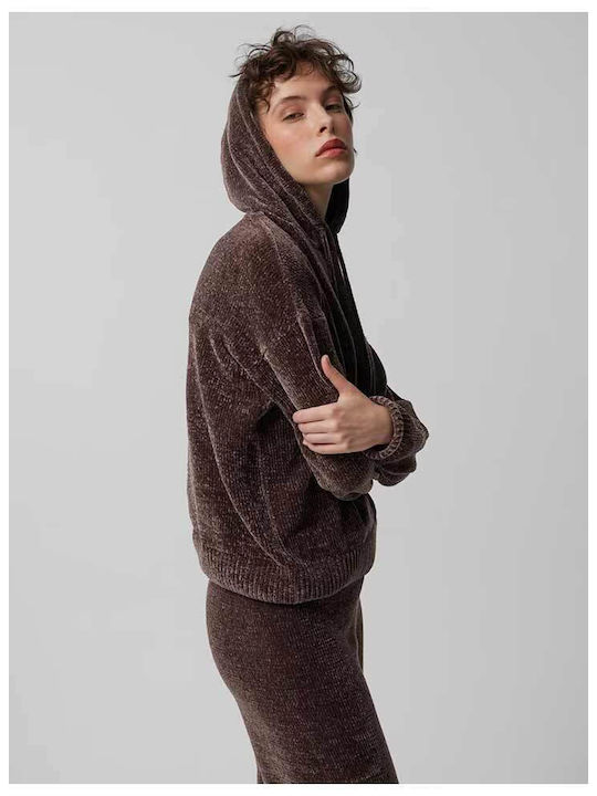 Women's Long Sleeve Sweater with Hood Brown