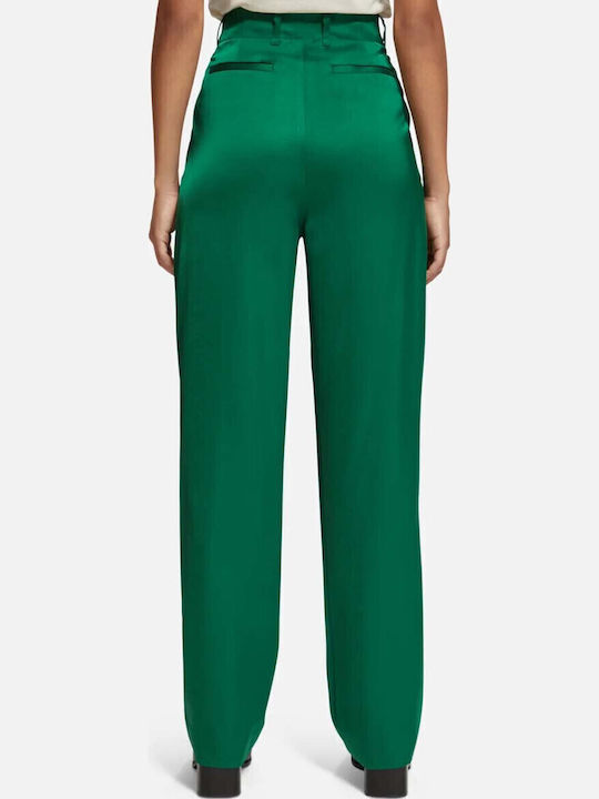 Scotch & Soda Faye Women's High-waisted Fabric Trousers Relaxed Fit Pine Tree
