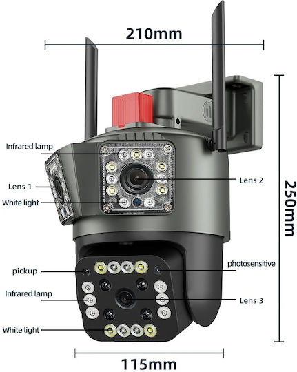 Triple IP Cameră de Supraveghere Full HD 1080p cu Comunicare Bidirecțională și Lentilă 3.6mm