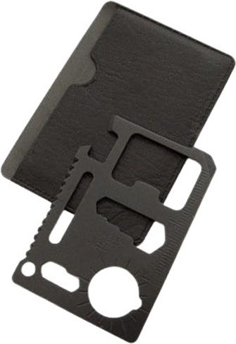 Survival Multi-purpose Tool Keychain Card Black in Leather Sheath
