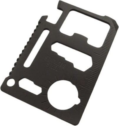 Survival Multi-purpose Tool Keychain Card Black in Leather Sheath