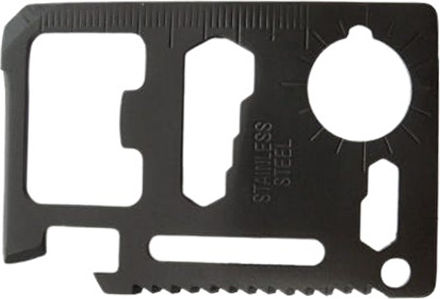 Survival Multi-purpose Tool Keychain Card Black in Leather Sheath