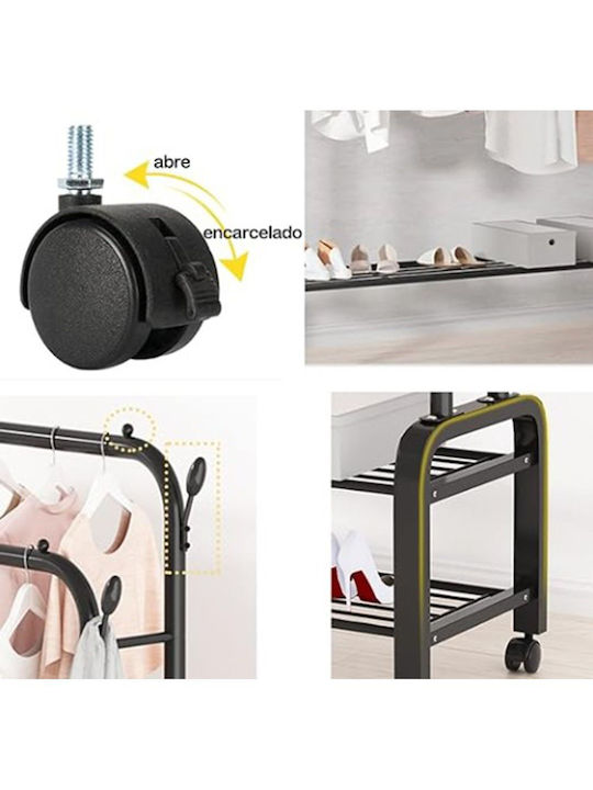 Factory Wheeled Floor Garment Rack made of Metal Black 110x57x150cm