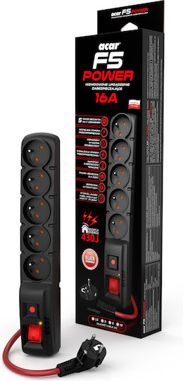 Acar F5 Πολύπριζο Aσφαλείας 5 Θέσεων με USB-A και Καλώδιο 10m