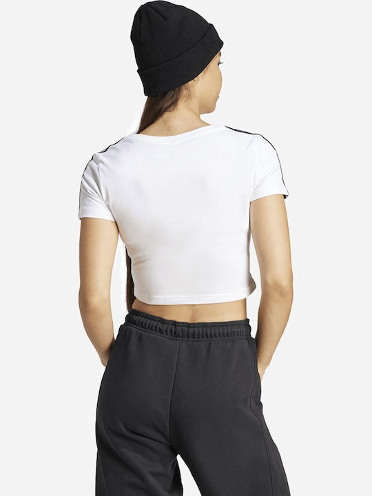 Adidas Essentials 3-stripes Γυναικείο Αθλητικό Crop T-shirt Ριγέ Λευκό