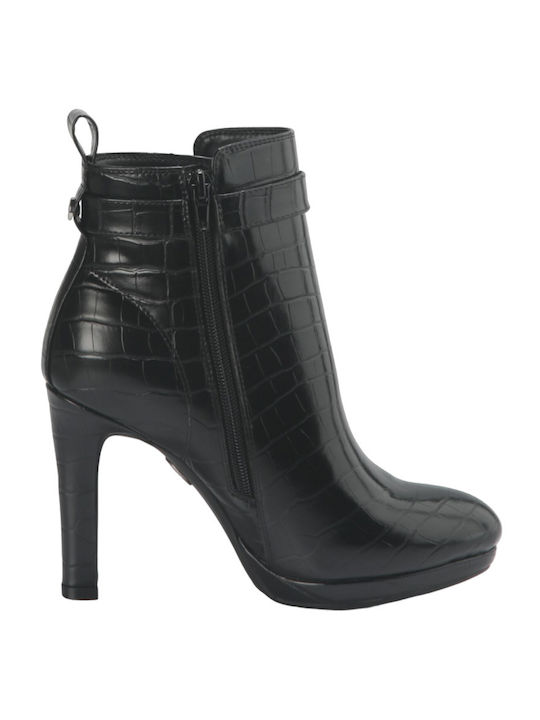 Buffalo Leather Women's Ankle Boots with High Heel Black