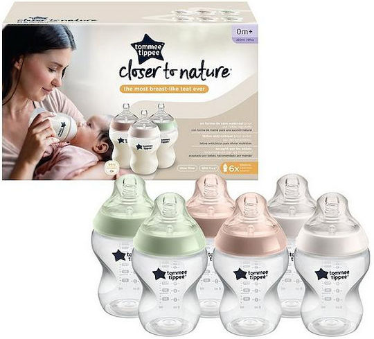 Tommee Tippee Set Plastic Baby Bottles Anti-colic with Silicone Teat for 0+ Months Multicolored 260ml 6 Pieces