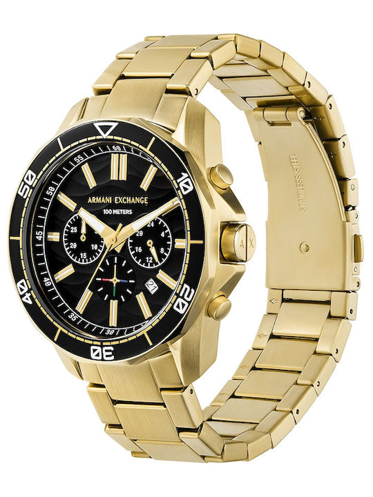 Armani Exchange Herrenuhr 44mm Chronograph Batterie mit Gold Rostfreien Stahlarmband