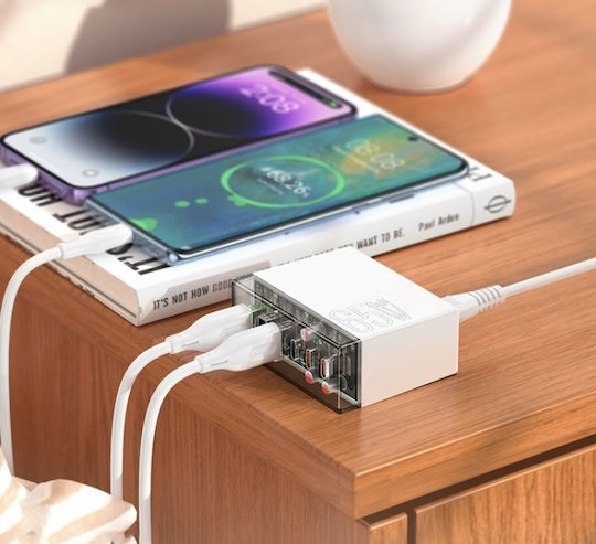Hoco Charging Stand with 3 USB-A Ports and 3 USB-C Ports 65W Power Delivery / Quick Charge 3.0 in White color (N36)