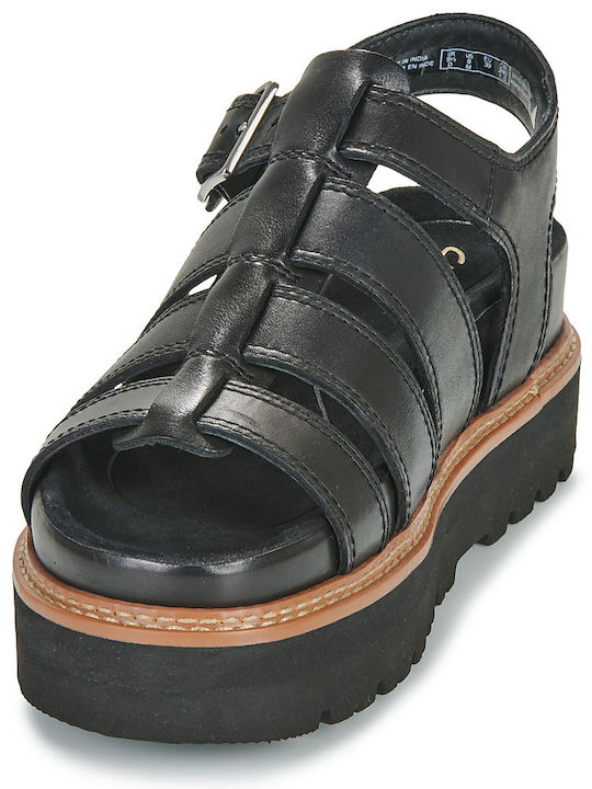 Orianna Twist Leder Flache Sandalen für Damen mit Riemen Flatforms in Schwarz Farbe