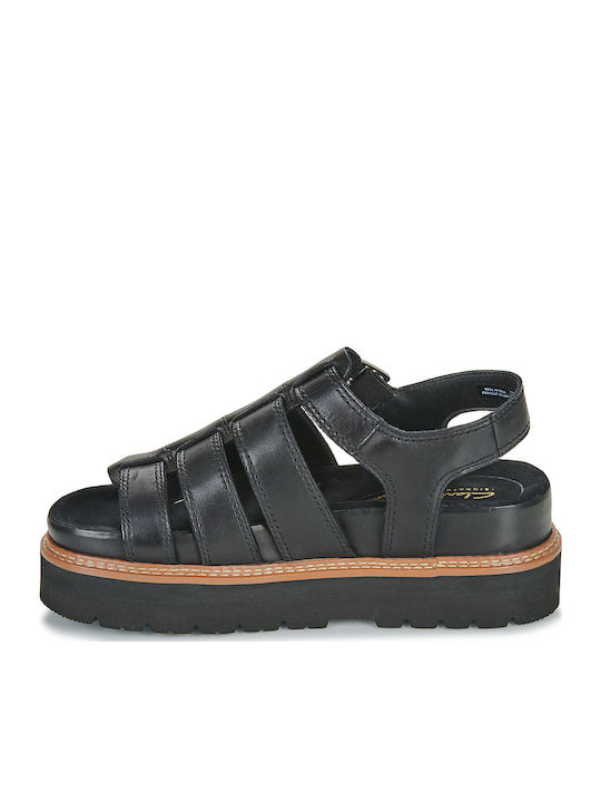 Orianna Twist Leder Flache Sandalen für Damen mit Riemen Flatforms in Schwarz Farbe