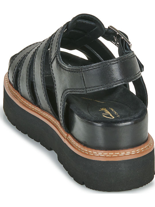 Orianna Twist Leder Flache Sandalen für Damen mit Riemen Flatforms in Schwarz Farbe