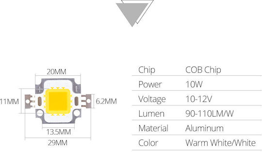Cob LED Chip 10W Ψυχρό Λευκό 105763