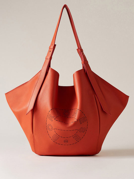 Borbonese Leather Women's Bag Shopper Shoulder Orange