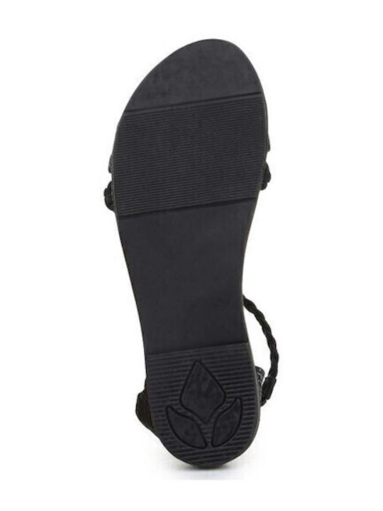 Leder Flache Sandalen für Damen mit Riemen in Schwarz Farbe