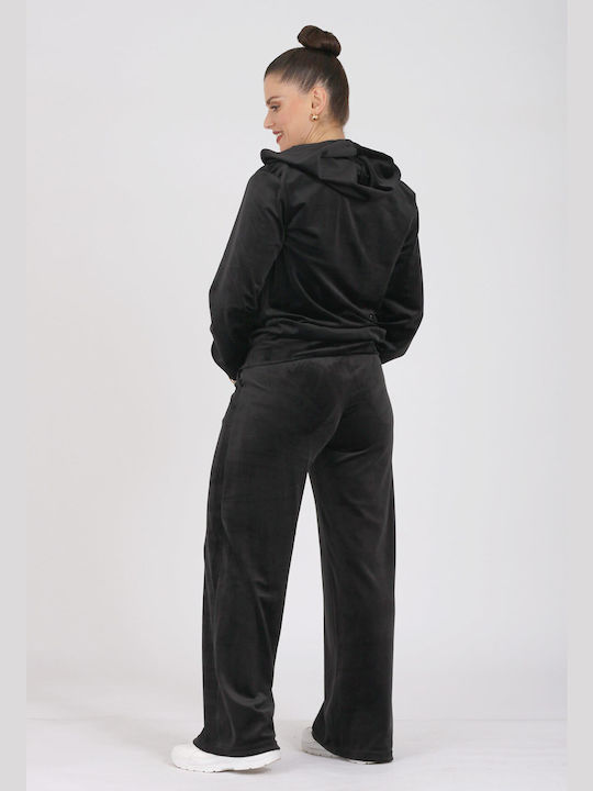 Boutique Damen-Sweatpants-Set Schwarz Samt