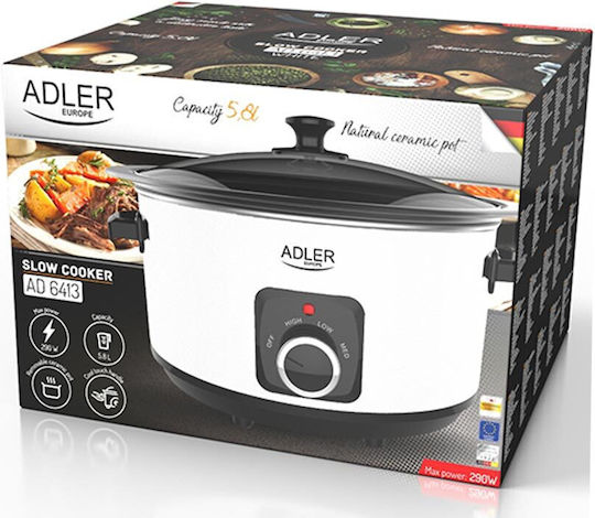 Adler Slow Cooker 290W with Capacity 5.8lt White