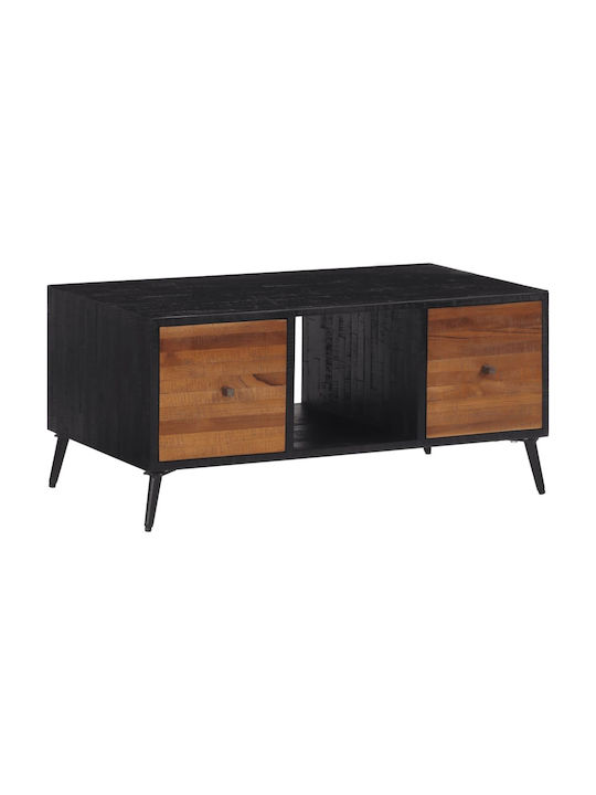vidaXL Rechteckiges Zentral Kaffeetisch aus Massivholz mit Schubladen Schwarz M90xB50xH41cm