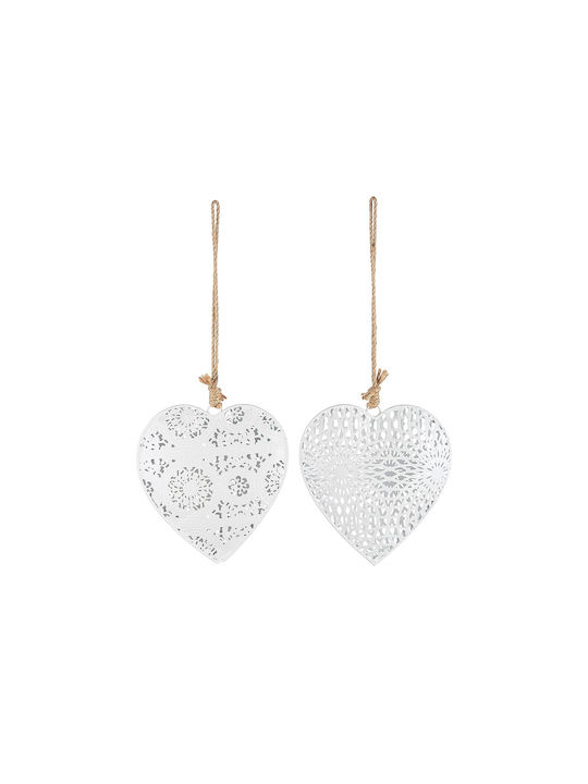 Hanging Heart Metallic White 12x1cm