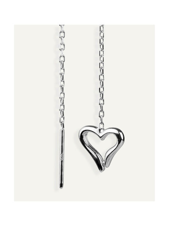 Σκουλαρίκια Με Κρεμαστή Αλυσίδα Sterling Silver 925 Heart 3D Silver