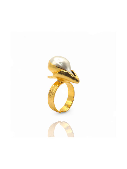 Women's Gold Plated Steel Ring with Pearl