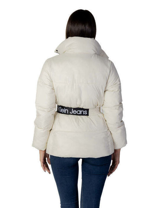 Calvin Klein Women's Short Puffer Jacket for Winter Beige